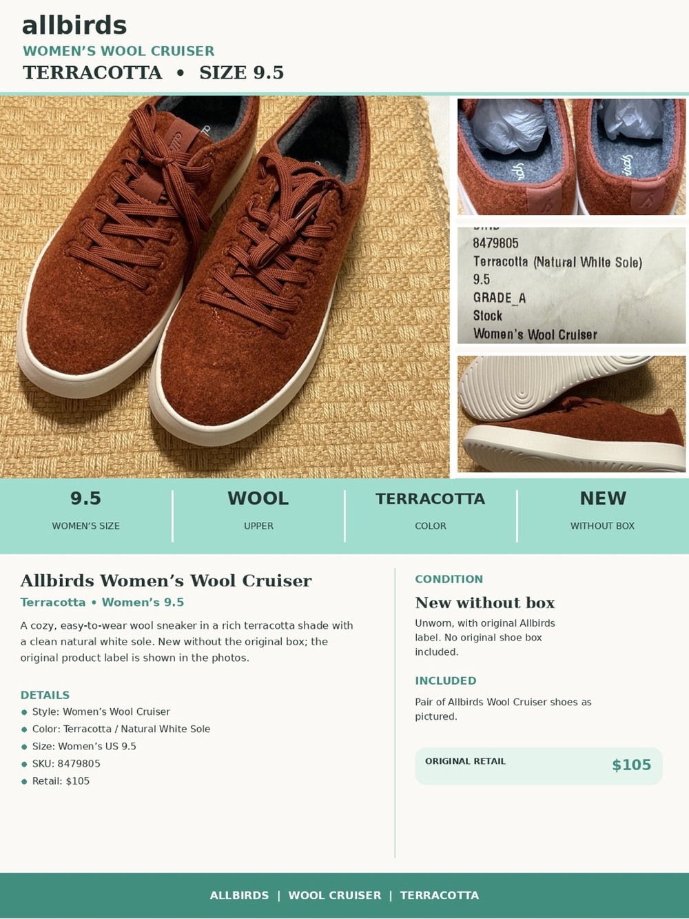Allbirds Terracotta Wool Cruiser Sneakers — Women's